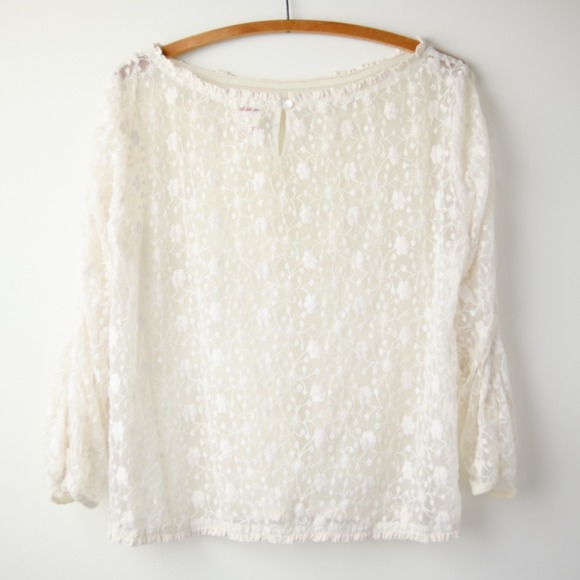 Sundance Romantic Lace Top M Ivory Embroidered Fairy Cottage Boho Festival Sheer - Picture 7 of 11